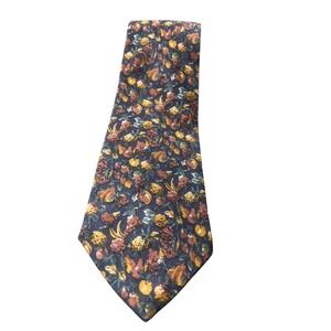 Salvatori Silk Fruit Pattern Necktie Blue Yellow Red Floral Men's Accessory